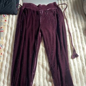 purple/burgundy “velvet” joggers